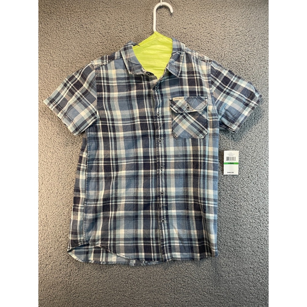 Lucky Brand Mens L Grey Linen Blend Short Sleeve Button Down Shirt NWT